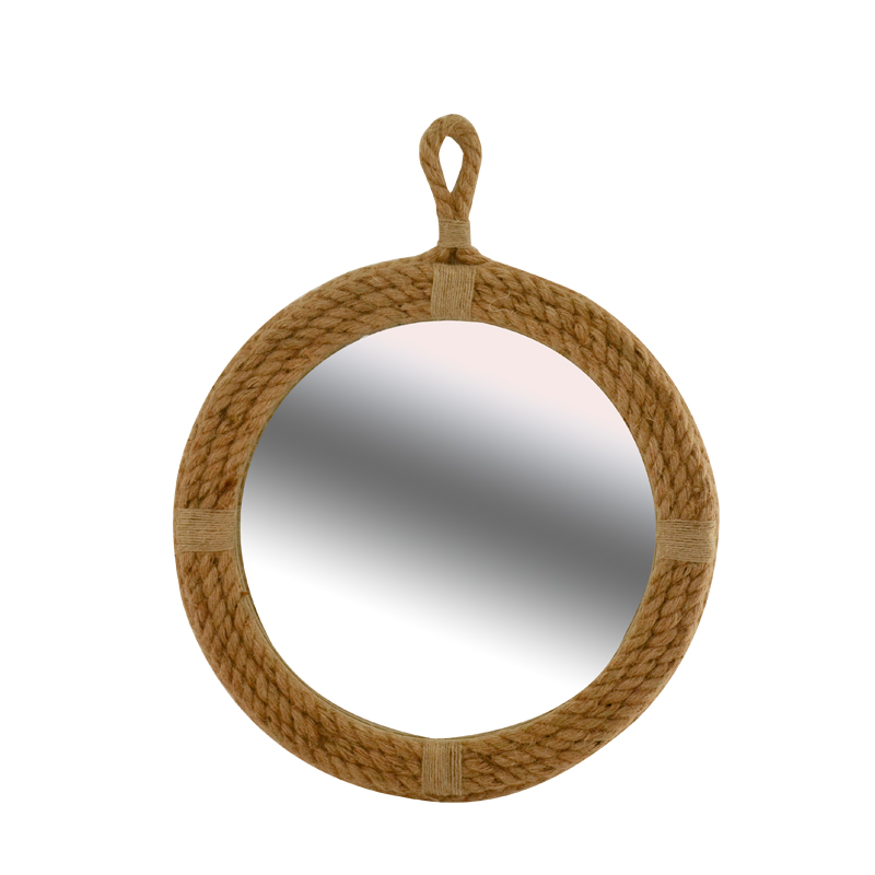 Hemp rope framed mirror, round 18F274