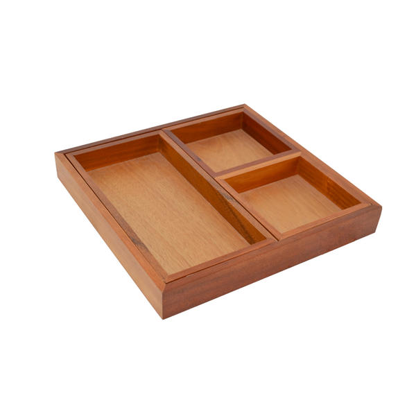 Wooden tray, Square, with 3 divided compartments 16F262