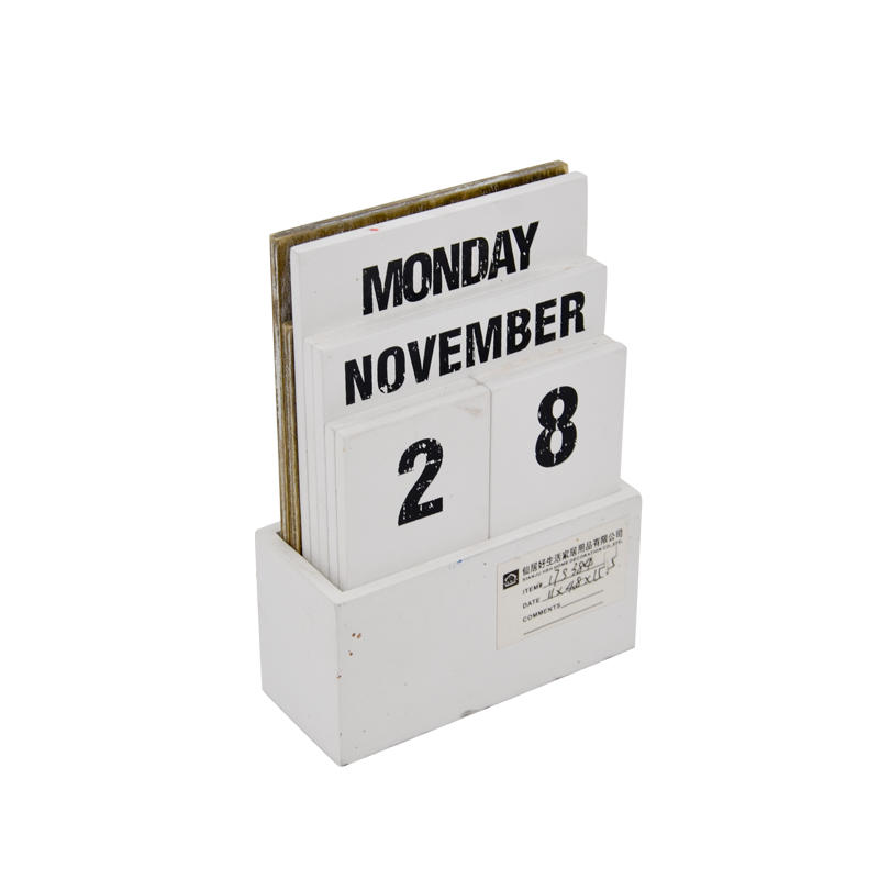 MDF desk top calendar, Perpetual calendar,  corner distressed, whte 17S384