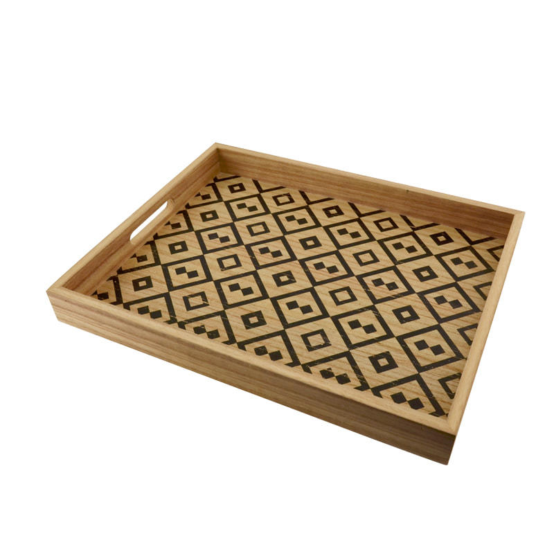 Wooden tray, rectangular, tribal design  18F179