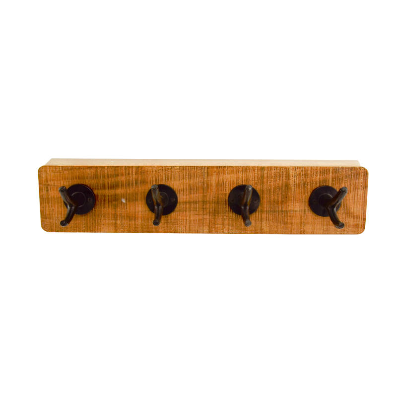 Wooden & Metal wall hooks,  4 hooks, brown backboard  18F269
