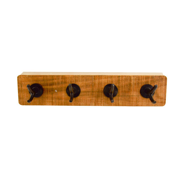 Wooden & Metal wall hooks,  4 hooks, brown backboard  18F269
