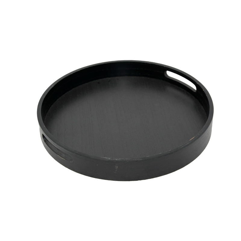 Plywood and MDF tray, round, black  18F289
