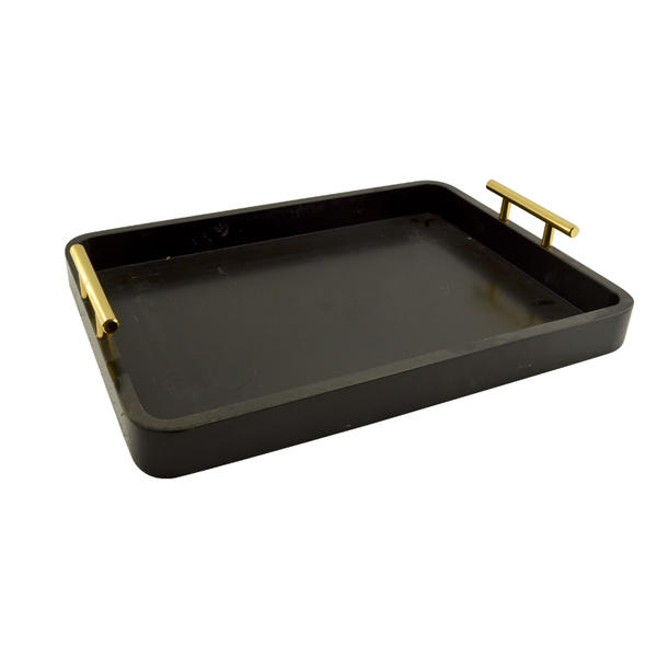 MDF tray w / golden metal handle, round corner, black 18F397