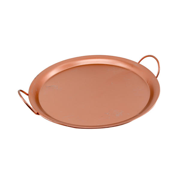 Metal tray w / handle, round, rose gold finish  18F515