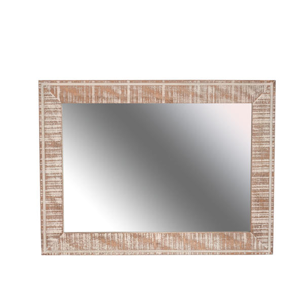 Wood framed mirror, white distressed, rectangular 19S437