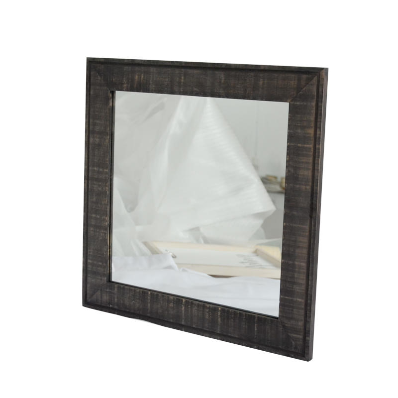 Wood framed mirror, black distressed, Square 19S438