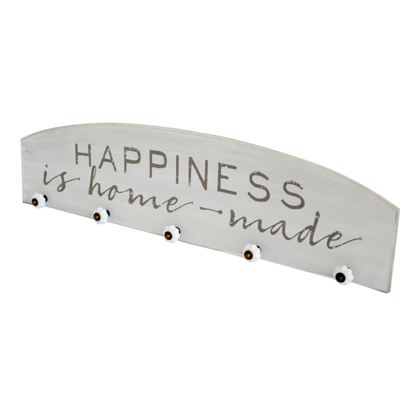 MDF & Metal wall hooks, 5 hooks, white backboard, white distressed 19S514