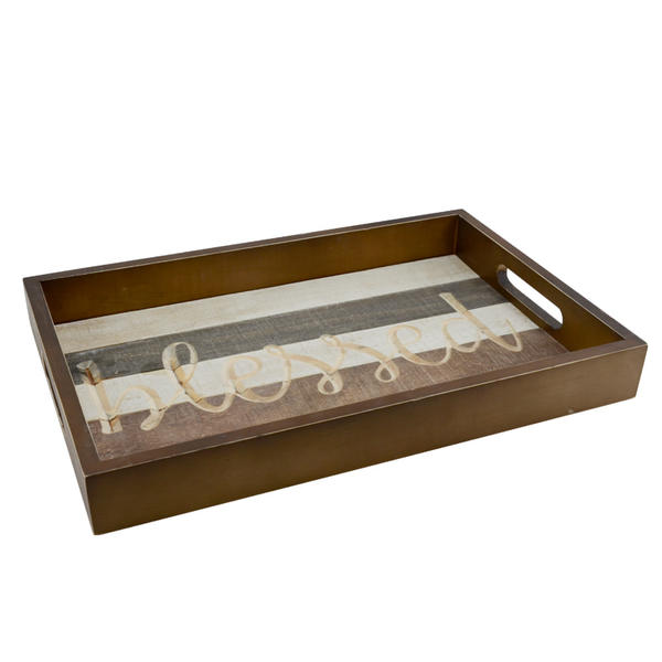 Wooden tray, rectangular, stripe interval design  19S668
