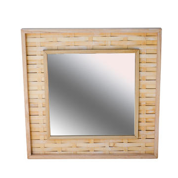 Wood and bamboo framed mirror,  slightly white distressed 19S676
