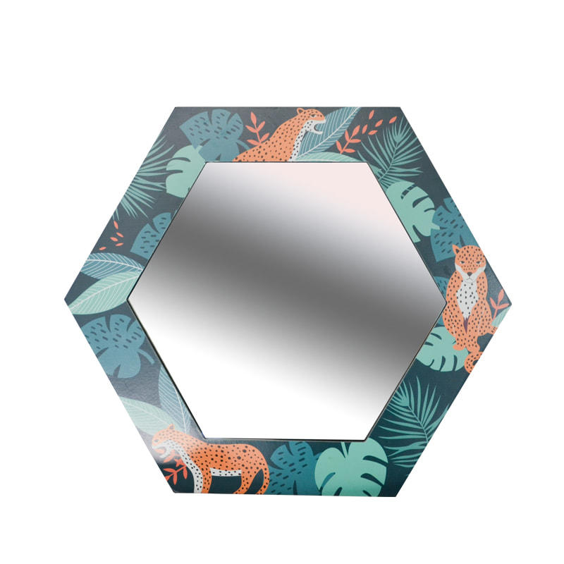 MDF framed mirror, hexagon, jungle design 19S754