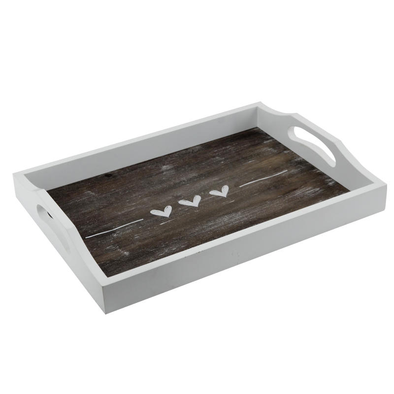 Wooden tray, rectangular, white framed w / vintage style bottom AL009