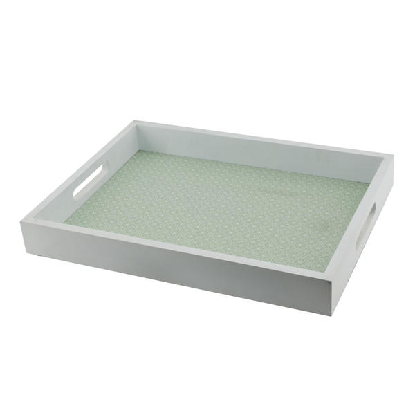 Wooden tray, rectangular, white framed w / floral bottom AL010