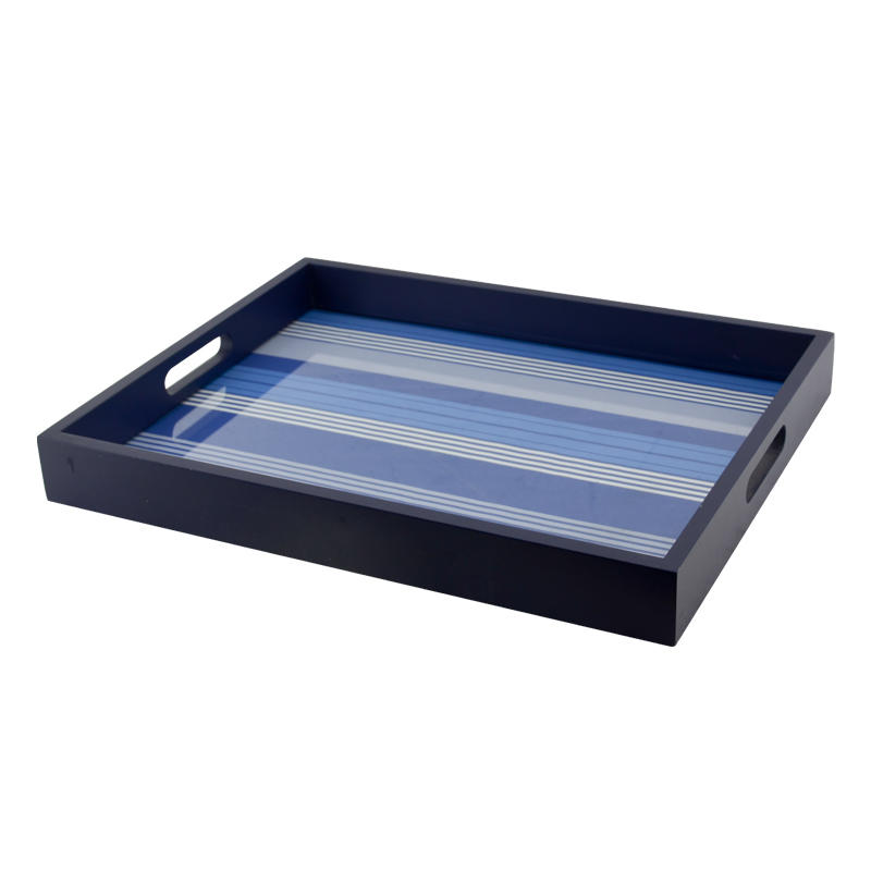 Wooden tray, rectangular, stripe interval bottom covered by PVC glass AL011