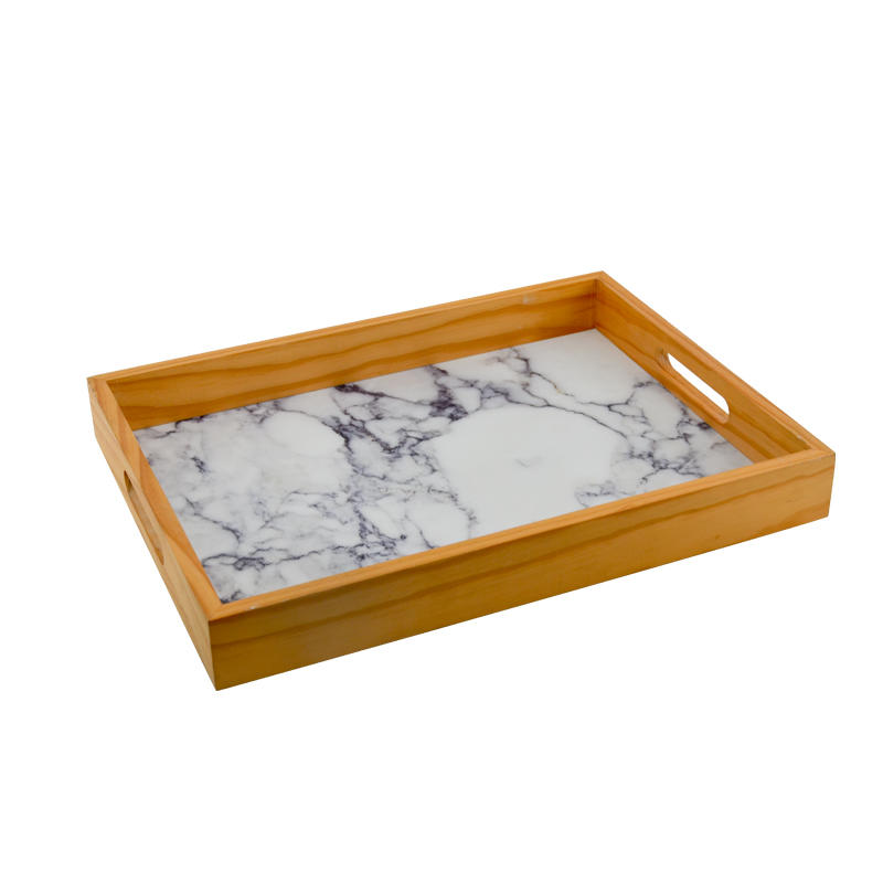 Wooden tray, rectangular, artificial marbled bottom AL019