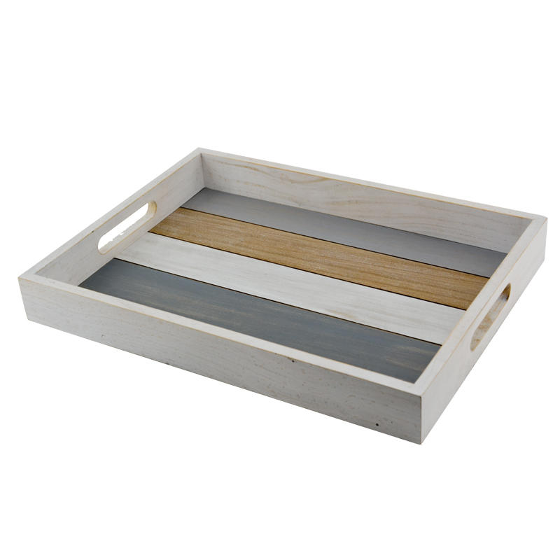 Wooden tray, rectangular, stripe interval design  AL021