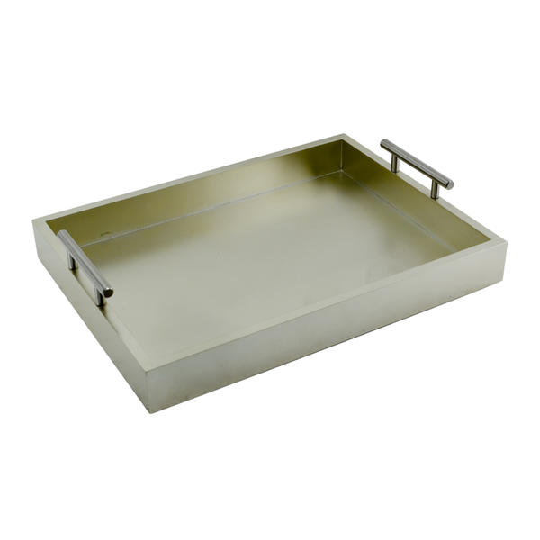 Champagne color wooden tray w / metal handle, rectangular  AL033