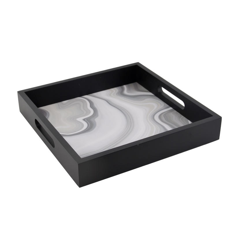 Square wooden tray, artificial marbled bottom AL044