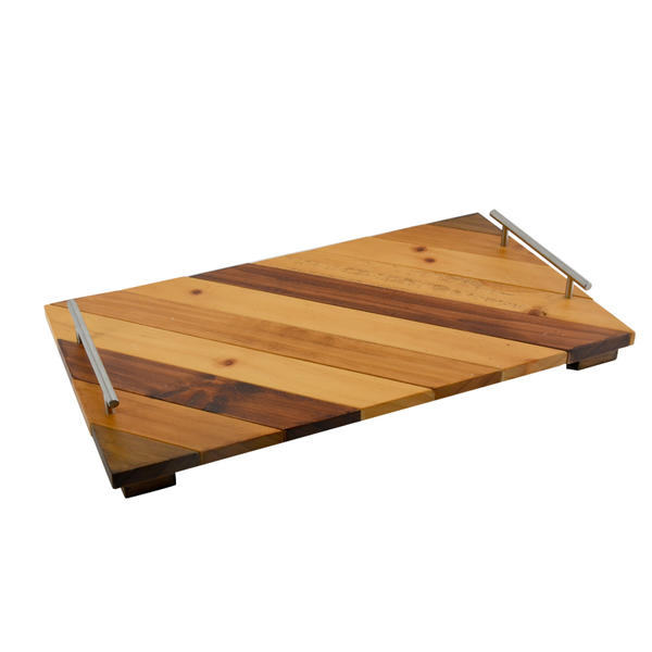 Wooden frameless tray w / metal handle, rectangular AL051