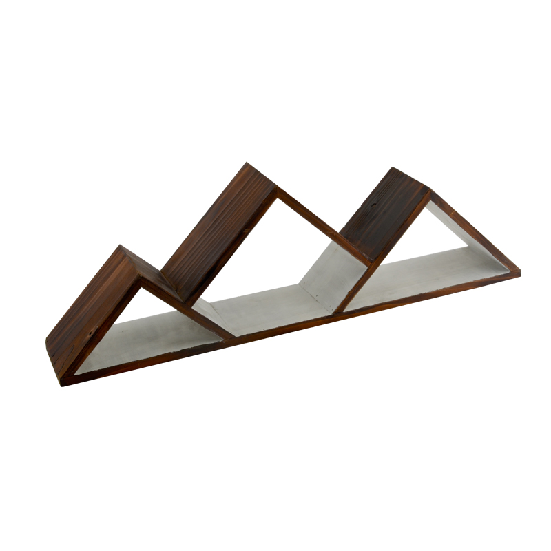 Wooden wall rack, moutain design, fire burned style, white paint inside AL067