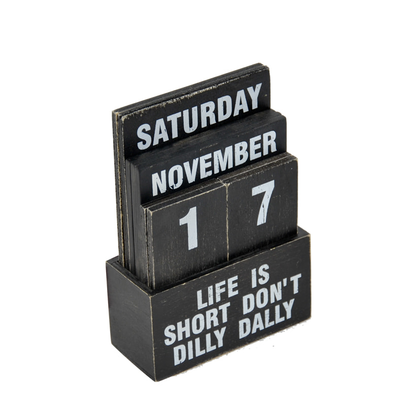 MDF desk top calendar, Perpetual calendar,  corner distressed, black AL085