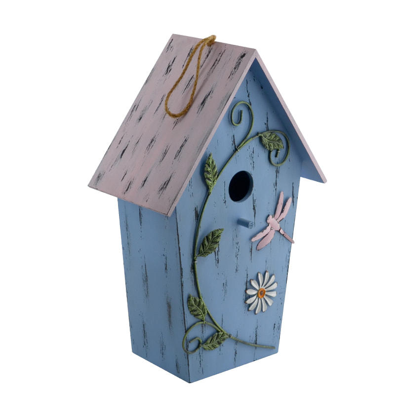 MDF and metal spring design birdhouse with distress and metal spring ornaments decorated AL099