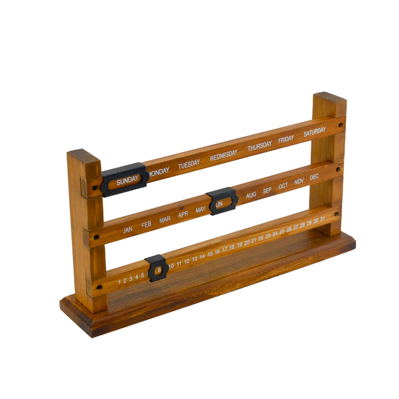 Wood and metal desk top calendar, Perpetual calendar, sliding wood calendar AL100