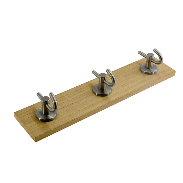 Wooden & Metal wall hooks,  3 hooks, light brown backboard AL200