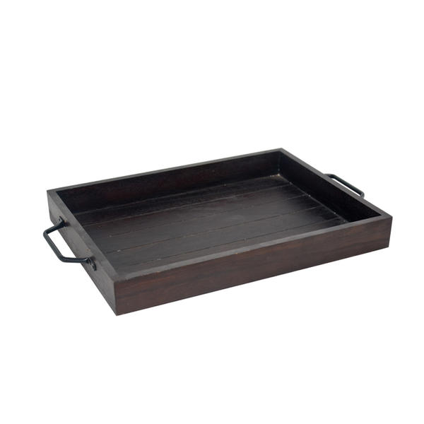 Wooden tray w / metal handle, rectangular, slotted bottom, Coffee color  AL2016