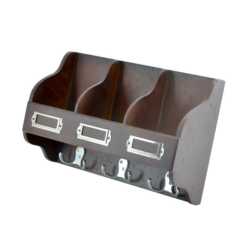 MDF wall rack with 3 compartments and 3 metal hooks AL212