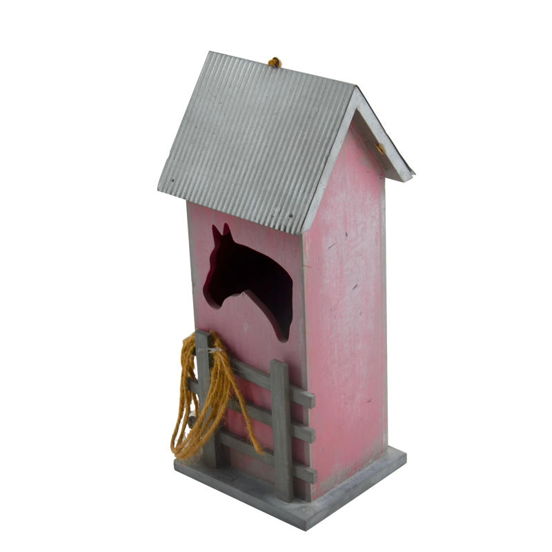 Wooden shabby chic style birdhouse with Horse head shaped window AL218