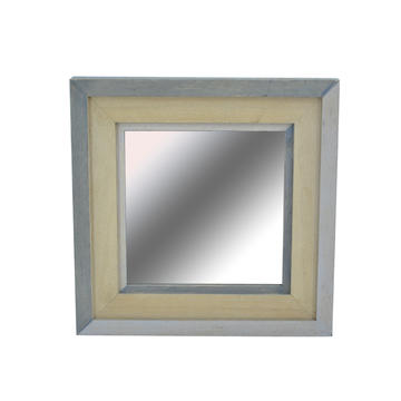 Wood framed mirror,  square, grey and beige  AL225