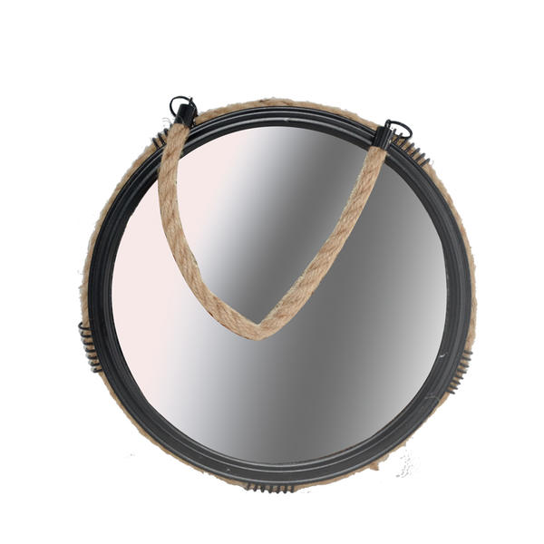 Metal and hemp rope framed mirror,  round, vintage style AL229