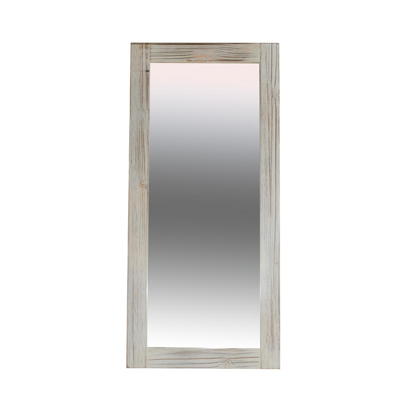 Wood framed mirror, rectangular, beige distressed, vintage style AL230