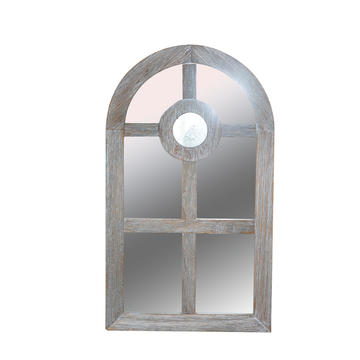 Wood framed mirror, rectangular, window look design, grey distressed, vintage style AL239