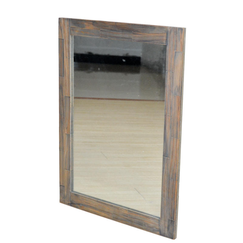Wood framed mirror, rectangular, wood chips joint design, grey distressed AL291