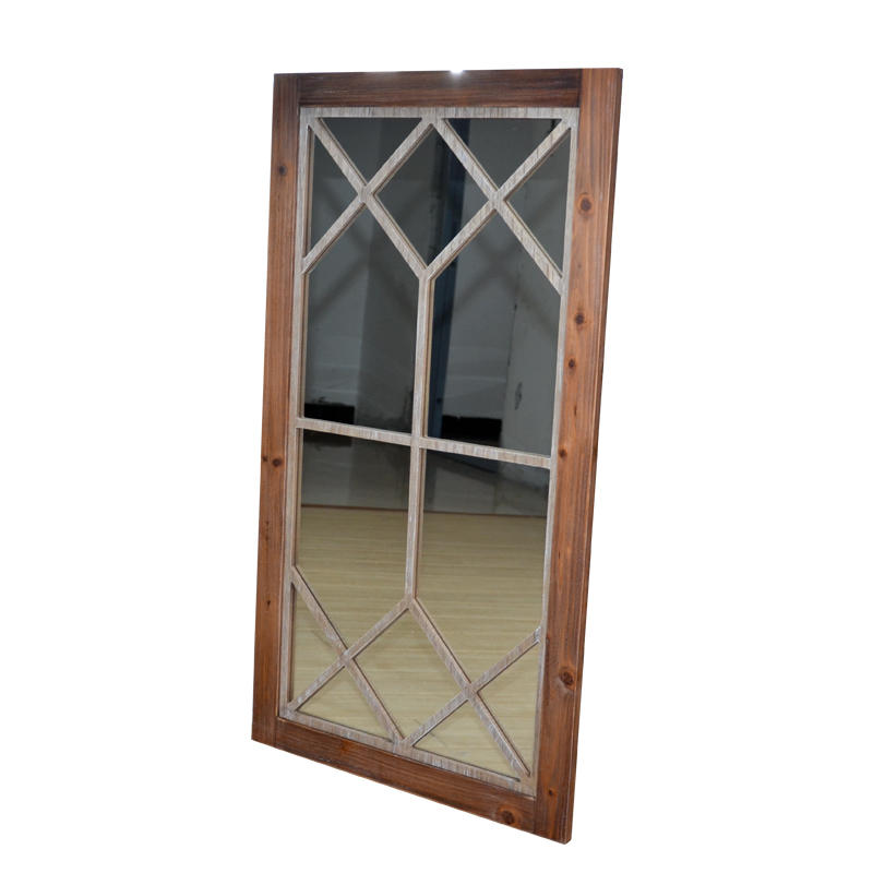 Wood framed mirror, rectangular, wood chips design AL292
