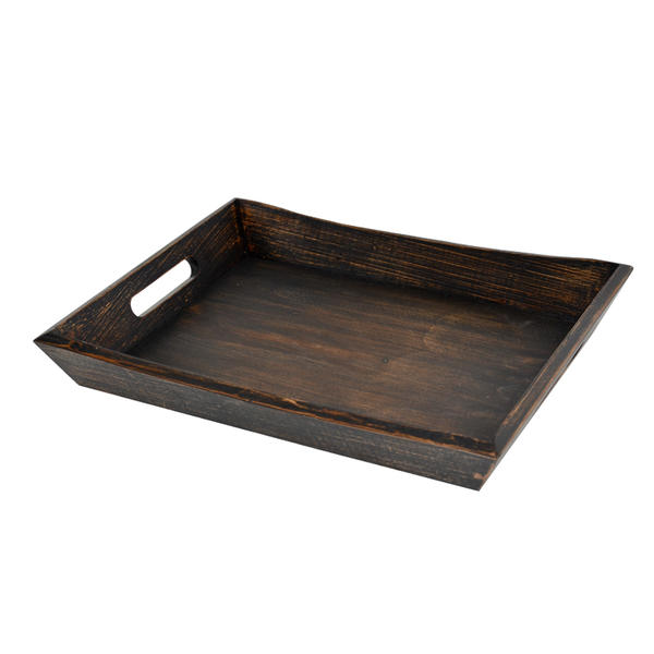 Wooden tray , rectangular,  curved long sides,  coffee color ALG001