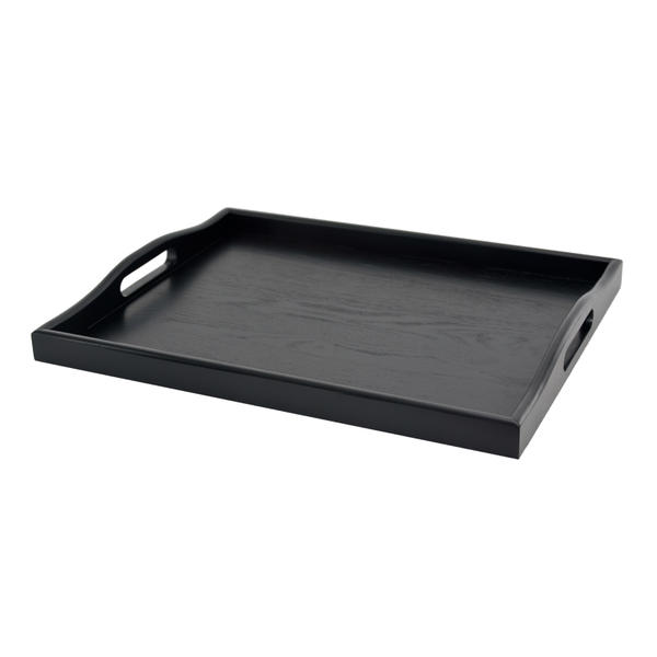 Wooden tray , rectangular,  bulge out handle,  black  ALG002