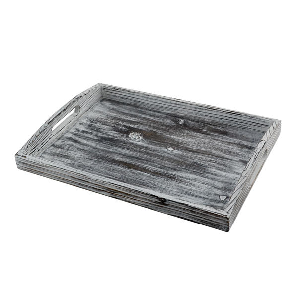 Wooden tray , rectangular,  white distress finish  ALG003
