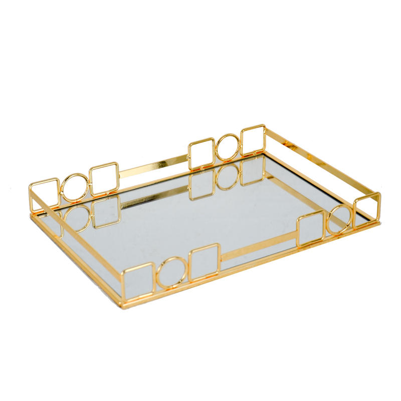 Metal welded tray w / mirrored bottom, gold chromed  ALGY524