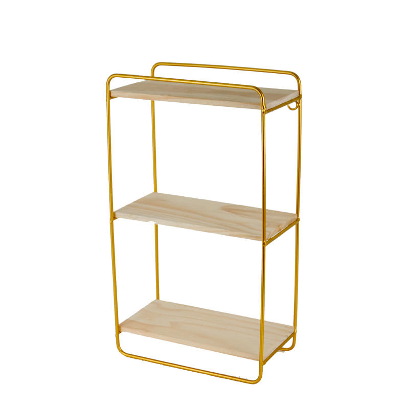 Metal & wood wall rack, rectangular,  3 layers,  golden color ALGY804