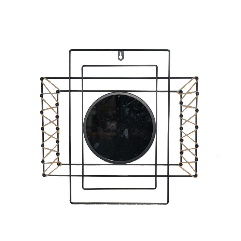 Metal rods welded frame mirror w / hemp rope decoration, round & rectangular, visual art design ALGY901