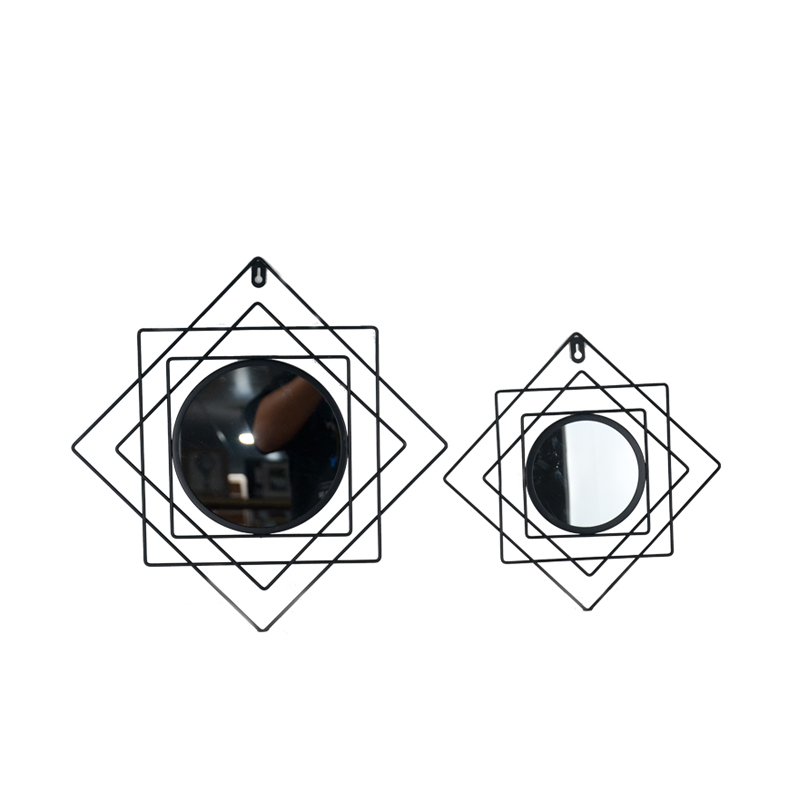 Metal rods welded frame mirror, round, square & prismatic shape combination,  visual art design ALGY911
