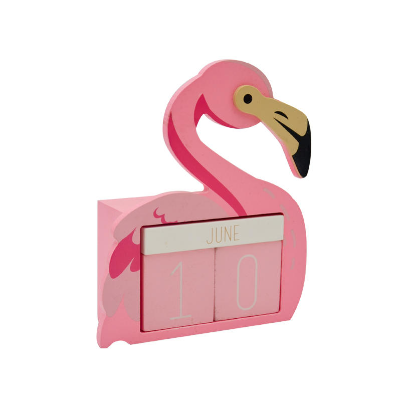 MDF and wood kids toy desk top calendar, Perpetual calendar,  Flamingo design ALX0004