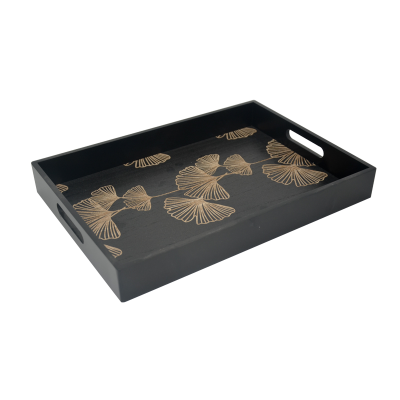 MDF tray, rectangular, black, flower printed bottom  ALX0016