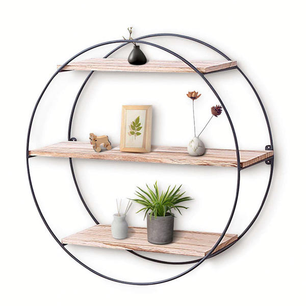 Wooden and metal wall rack, round, 3 layers ALY0007