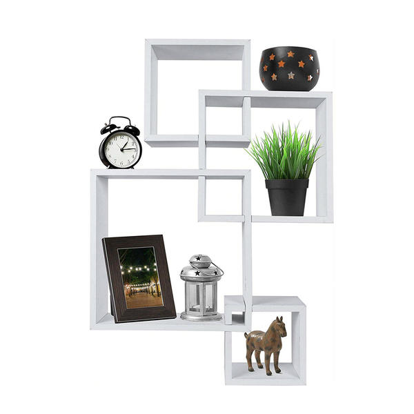 MDF wall rack, K/D and squares combination,  6 compartments, concise design,  white ALY0013