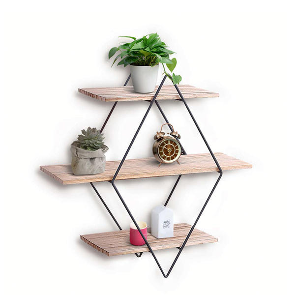Metal & wood wall rack, prismatic,  3 layers ALY0026