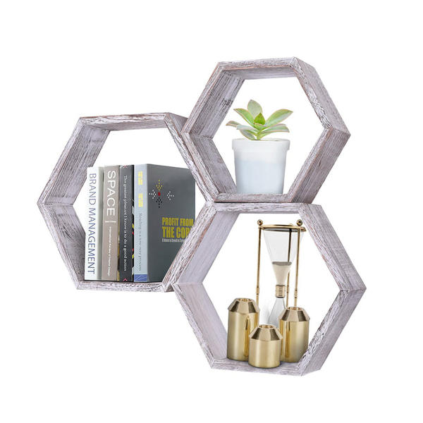 3 / S nesting wooden wall rack, hexagon, beige w / white distressed.   Separable ALY0029